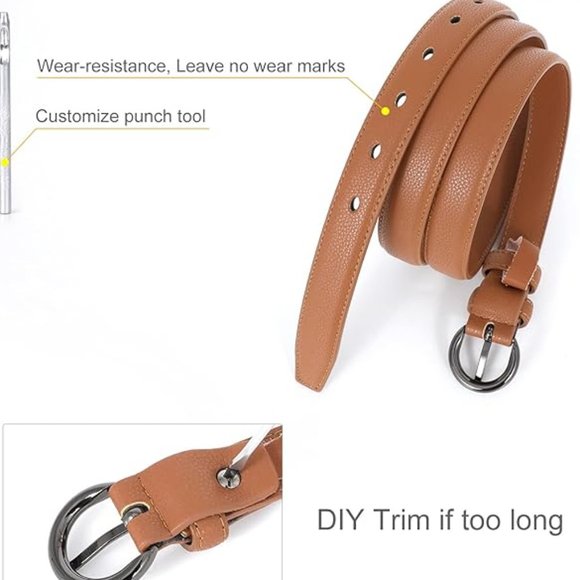 2 Pack Women Leather Belt Waist Skinny Dress F-black/Brown main image 4